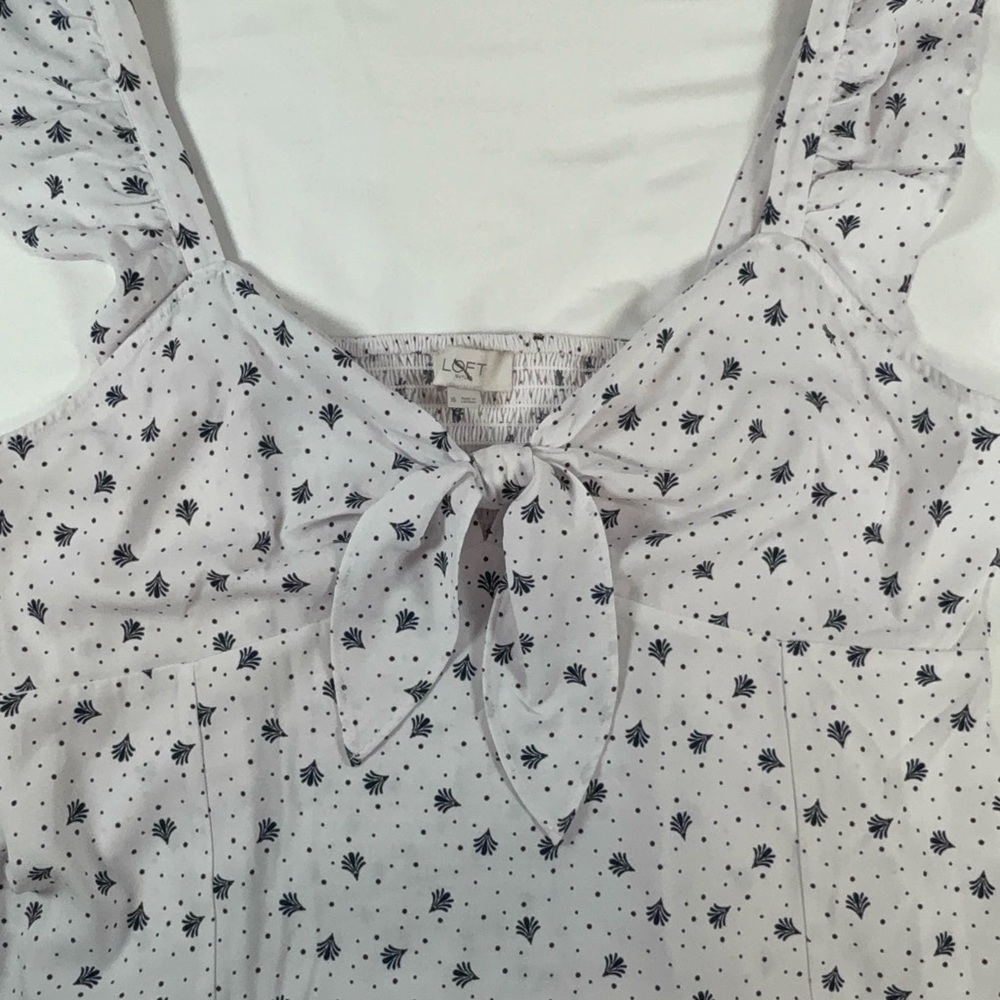 LOFT White Floral Tie-Front Camisole with Navy Print